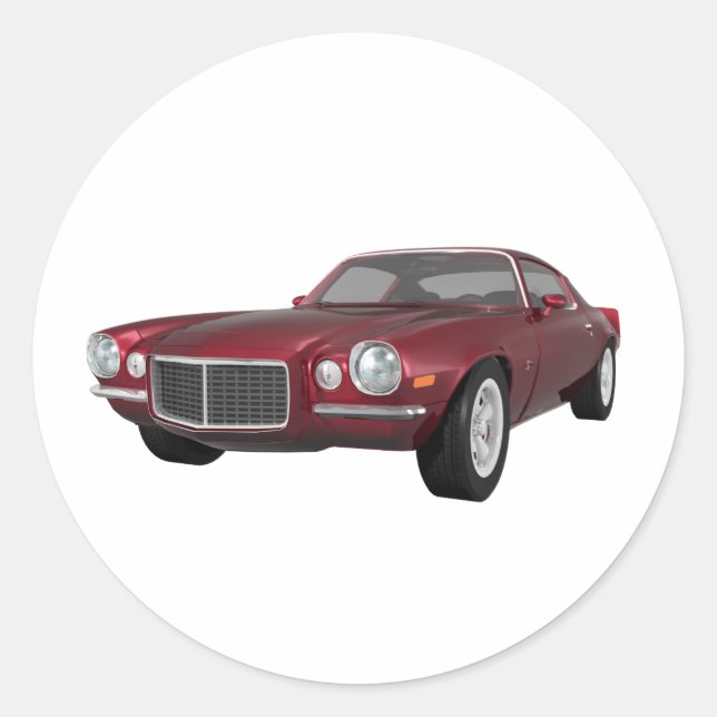 Sticker Rond 1972 Camaro : Muscle Car : Candy Apple Finish : (Devant)
