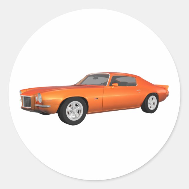 Sticker Rond 1972 Camaro : Muscle Car : Orange Finish : (Devant)
