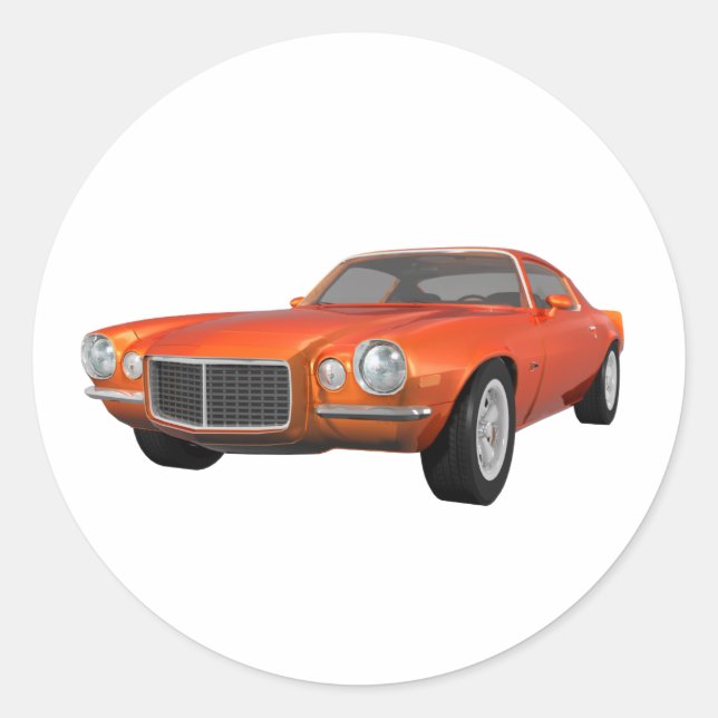 Sticker Rond 1972 Camaro : Muscle Car : Orange Finish : (Devant)