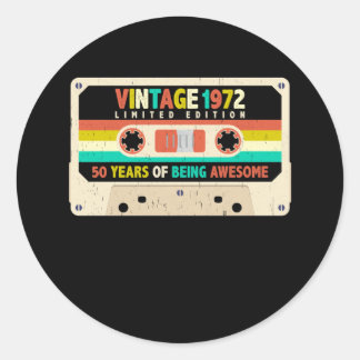 Sticker Rond 1972 Cassette rétro 50e anniversaire 50 ans