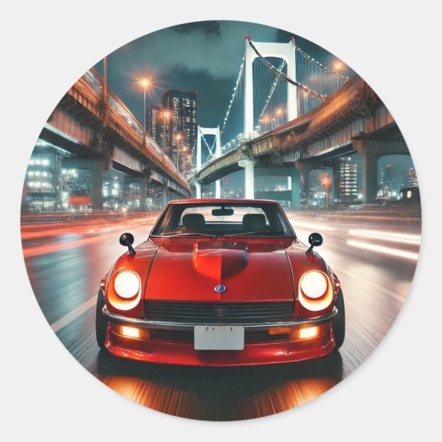 Sticker Rond 1972 Datsun 240Z  nissan tokyo Car japan japanese (Devant)