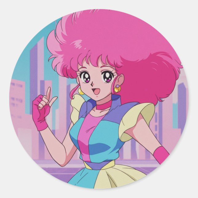 Sticker Rond 1980s anime-style characters (Devant)
