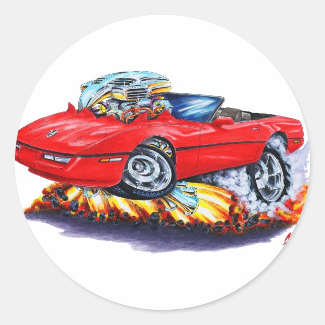 Sticker Rond 1984-93 Corvette Red Convertible (Devant)