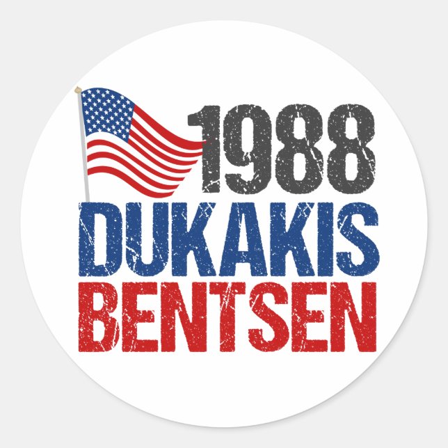 Sticker Rond 1988 Dukakis Bentsen Rétro-Démocrate (Devant)