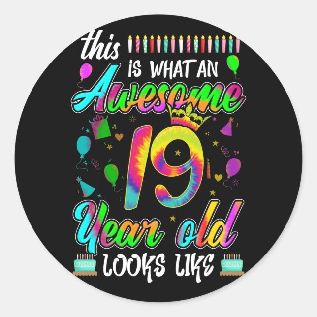Sticker Rond 19e anniversaire Awesome 19 ans il semble (Devant)