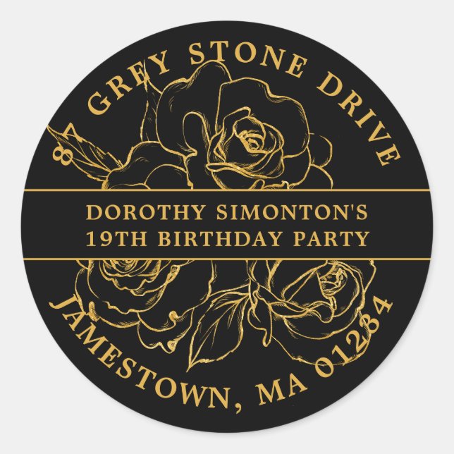 Sticker Rond 19e anniversaire Gold Rose Adresse de retour Label (Devant)
