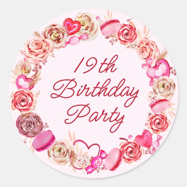 Sticker Rond 19e Anniversaire Rose Tourbillonnant Enveloppe Coe (Devant)