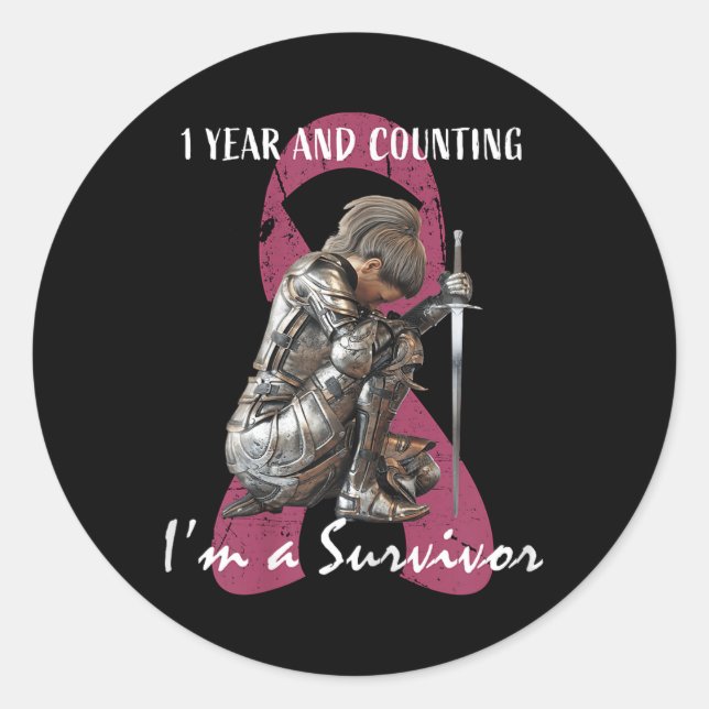 Sticker Rond 1 an Cancer Sans Pink Breast Cancer Survivant Gif (Devant)