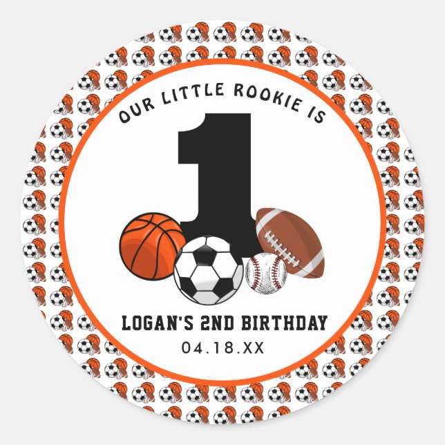 Sticker Rond 1 Ball Sports Thème Le 1er anniversaire du garçon (Devant)
