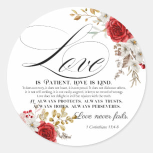 Sticker Rond 1 Corinthiens 13:4-8 L'amour est Patient Bible Flo