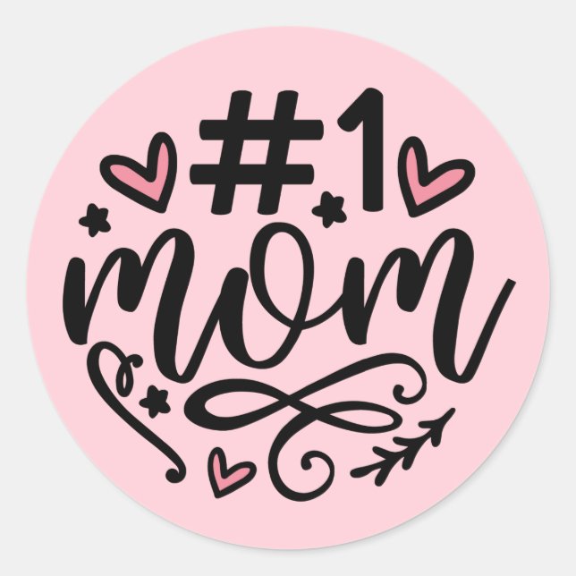 Sticker Rond #1 Maman Script Hearts Fête des mères (Devant)