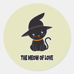 Sticker Rond 1.mignonne belle chatte noire miow amour