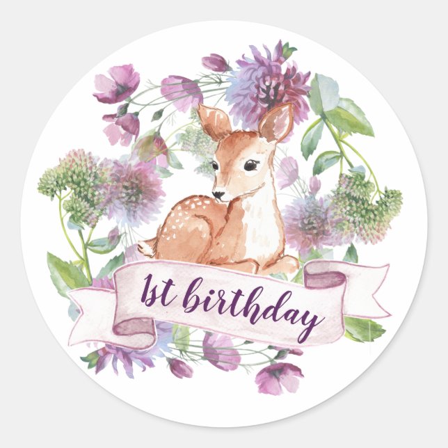 Sticker Rond 1er anniversaire cerf (Devant)