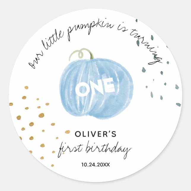 Sticker Rond 1er anniversaire Citrouille bleu (Devant)