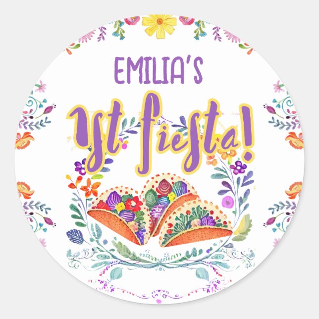Sticker Rond 1er Anniversaire De Fête Pour Fille Folkart Floral (Devant)