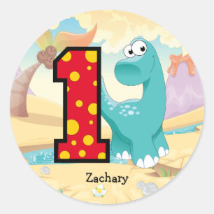 Sticker Rond 1er anniversaire Dinosaur Party Custom