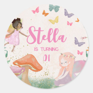 Sticker Rond 1er Anniversaire Fée Magique Jardin Floral Pixie