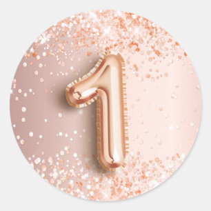 Sticker Rond 1er anniversaire fête blush or rose