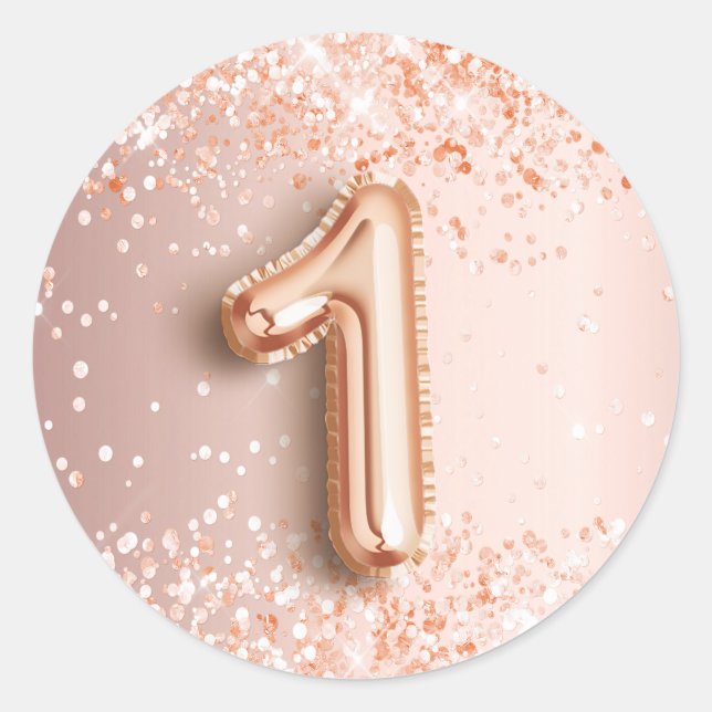 Sticker Rond 1er anniversaire fête blush or rose (Devant)