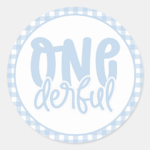 Sticker Rond 1er anniversaire fête mignonne Pastel Blue Onederf