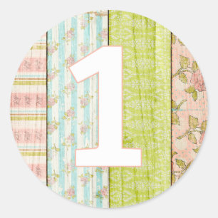 Sticker Rond 1er anniversaire fille Shabby Chic Rose chalet Flo