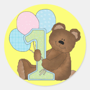 Sticker Rond 1er anniversaire Ours en peluche (3)