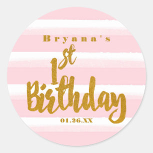 Sticker Rond 1er Anniversaire Pink & Gold Foil