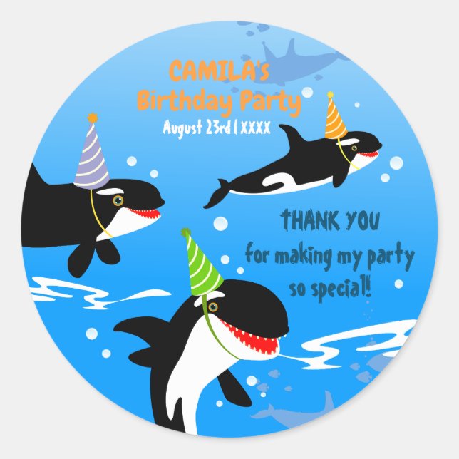 Sticker Rond 1er anniversaire sous la mer orca baleine fille (Devant)