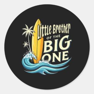 Sticker Rond 1er anniversaire Surfeur Petit frère du grand Sur
