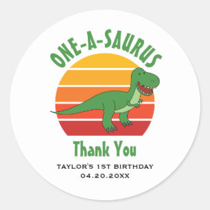 Sticker Rond 1er anniversaire Un-A-Saurus Dinosaur Genre Neutre