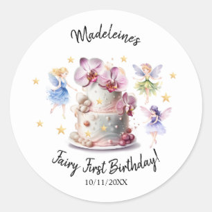 Sticker Rond 1er anniversaire Watercolor Cake Dancing Fairies