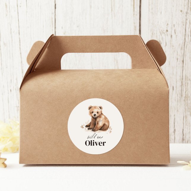 Sticker Rond 1er anniversaire Wild One ours moderne élégante fê (Créateur téléchargé)