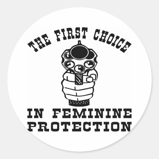 Sticker Rond 1er Choix En Protection Féminine, Un Arme À Feu (Devant)