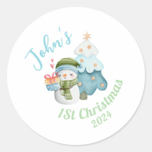 Sticker Rond 1er Noël de bébé personnalisé