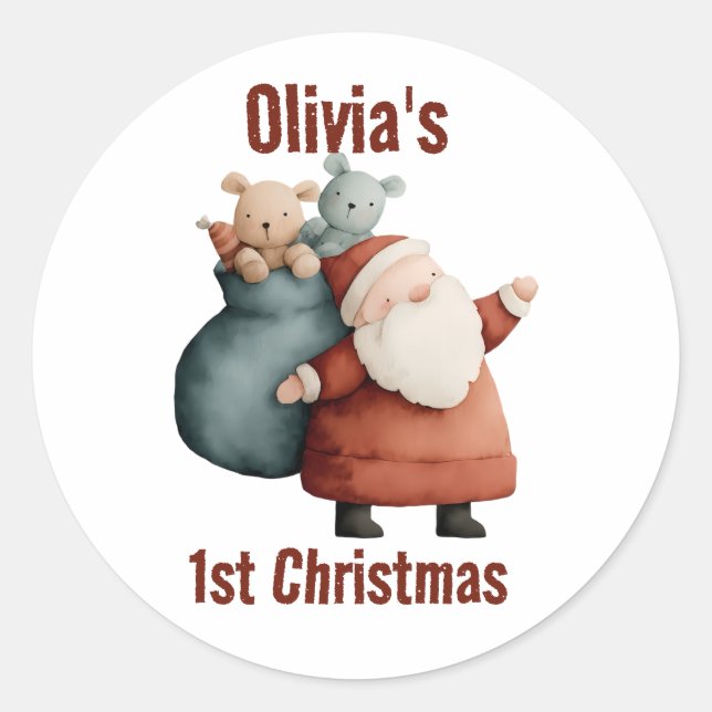 Sticker Rond 1er Noël de bébé personnalisé Père Noël (Devant)