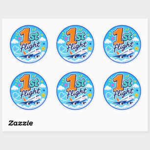 Sticker Rond 1er vol avion coloré souvenir