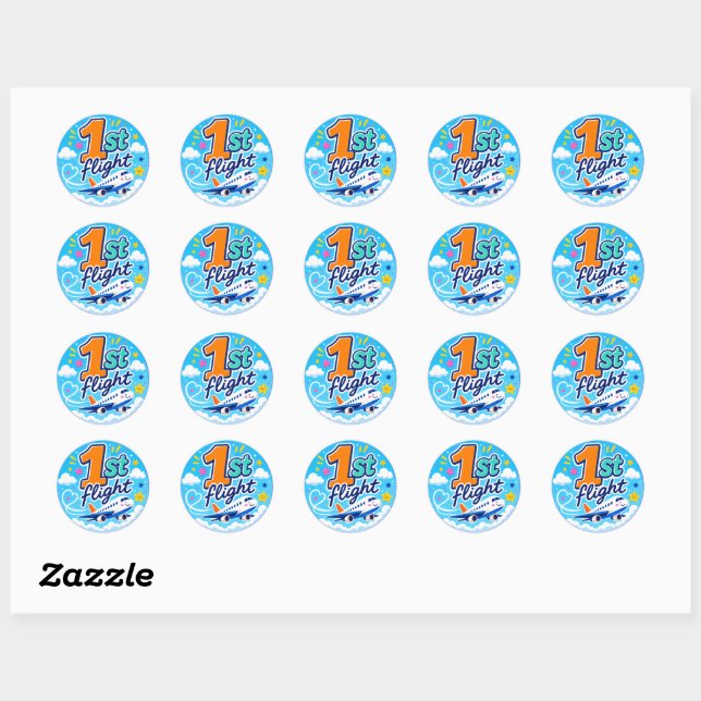 Sticker Rond 1er vol avion coloré souvenir (Feuille)