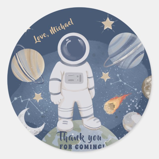 Sticker Rond 1er voyage Galaxy Boy Anniversaire Merci Classic R (Devant)