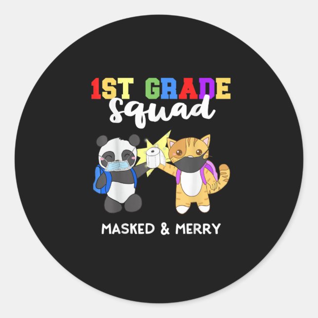 Sticker Rond 1ère classe Escouade de quarantaine Panda Kitty Fu (Devant)