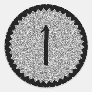 Sticker Rond 1ère fête d'anniversaire Parties scintillant d'arg