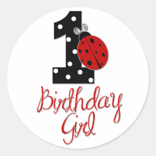 Sticker Rond 1ère fille anniversaire - Bug dame - 1 - coccinell