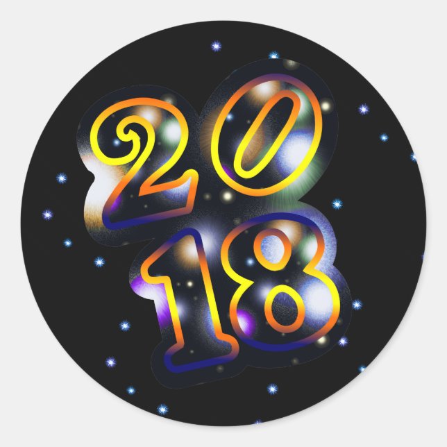 Sticker Rond 2018 L'espace extra-atmosphérique Bonne année (Devant)