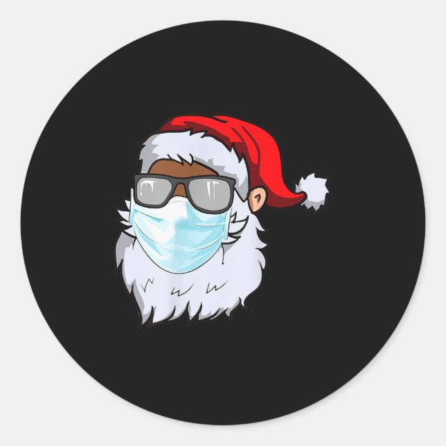 Sticker Rond 2020 Santa With Face Mask Black African American C (Devant)