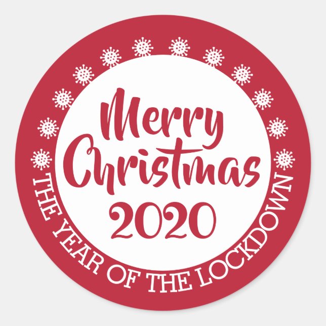 Sticker Rond 2020 serrure convid pandémie Noël rouge blanc (Devant)