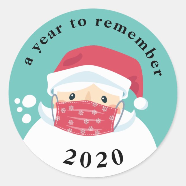 Sticker Rond 2020 Un an pour se souvenir de Père Noël masqué (Devant)