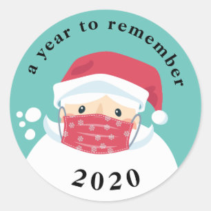 Sticker Rond 2020 Un an pour se souvenir de Père Noël masqué