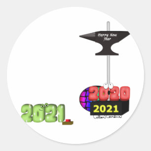 Sticker Rond 2021 Écrasant 2020 avec une enclume de bonne année