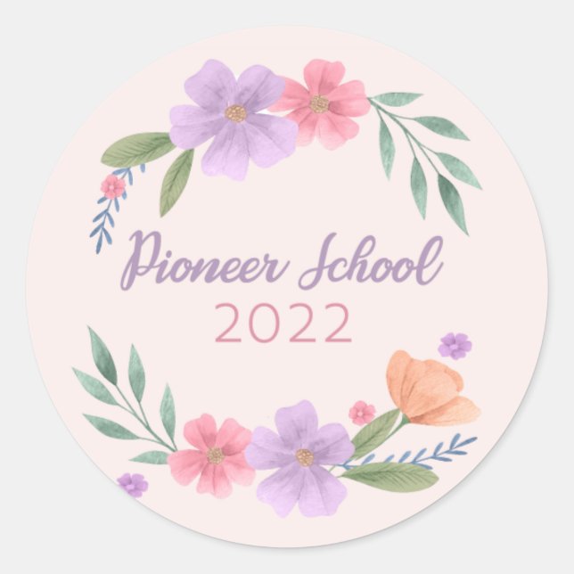 Sticker Rond 2022 JW Pioneer School - rose pastel et violet (Devant)