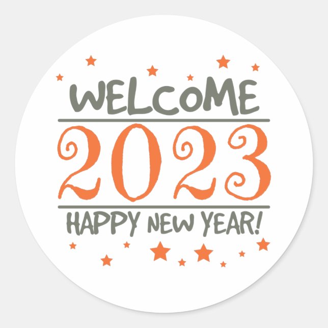 Sticker Rond 2023 Bonne année avec texte coloré (Devant)