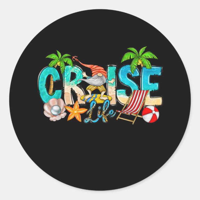 Sticker Rond 2023 Cruise Life Famille Vacation Beach Gnome Matc (Devant)
